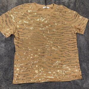 Gold Sequin Short Sleeve Tee - Women's Sparkle Top